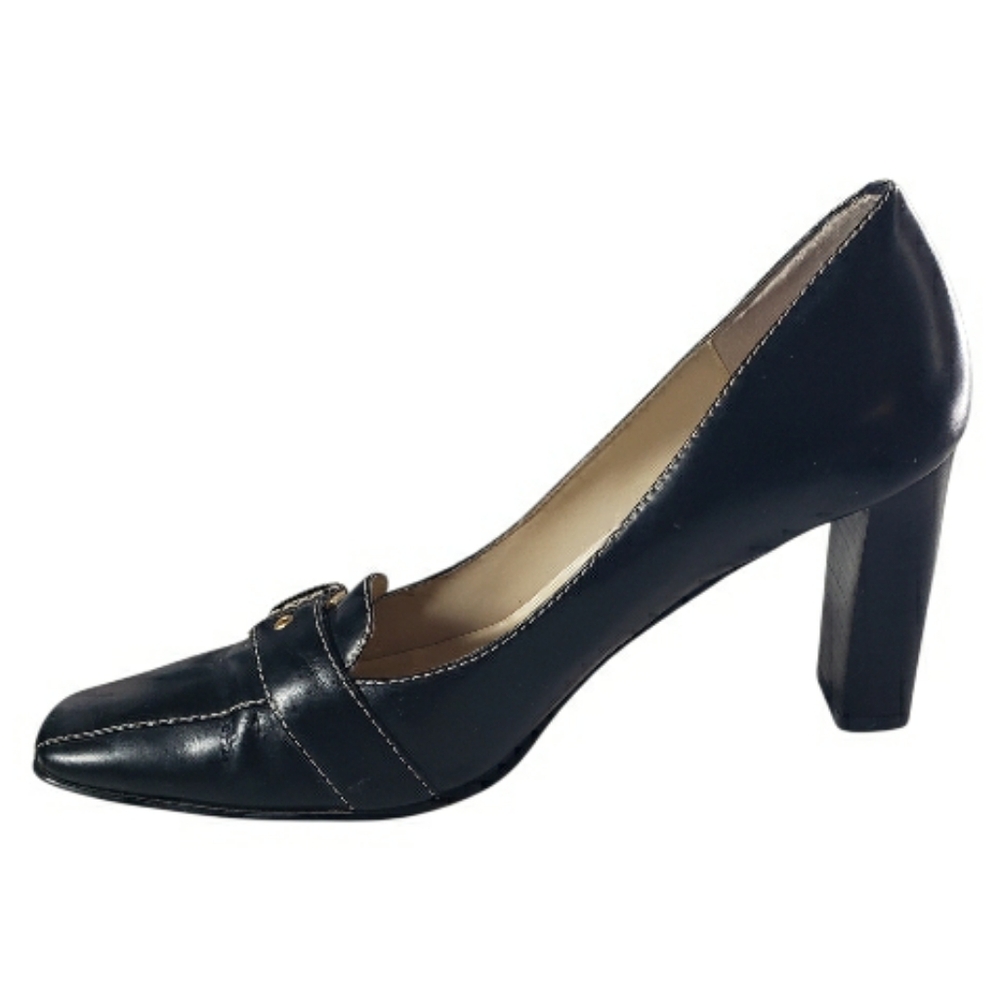 Vintage Anne Klein Buckle Loafer Heeled Pumps Square Toes Contrast Stiching 8m